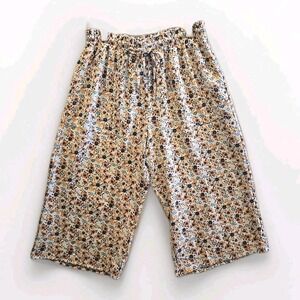 Lepunuo Culottes Women XL White Floral‎ Wide Leg Paperbag Waist Crop Pants #639